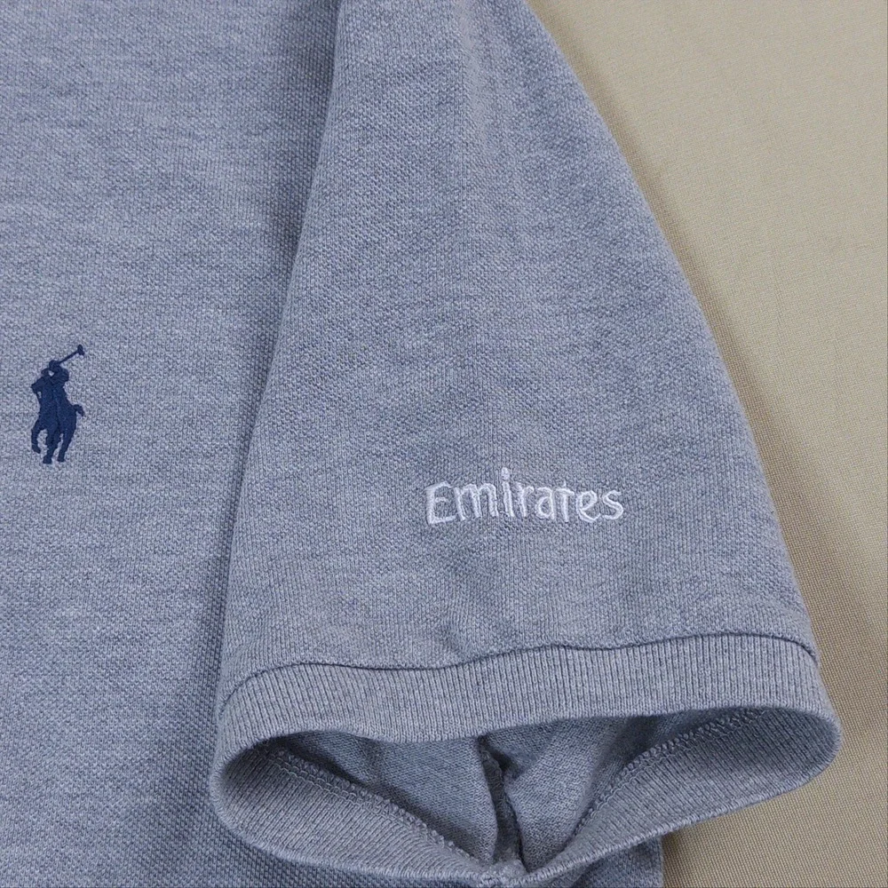 Polo Ralph Lauren Polo Shirt Mens Large Gray US Open Tennis/Emirates Custom Fit